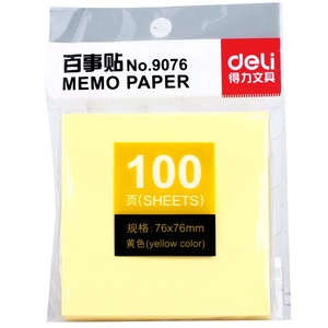 Deli <b>Memo</b> <b>Pad</b> 76x76mm Self Adhesive Yellow 100 Sheets Note Paper Stationery Supplies - Product Image 5