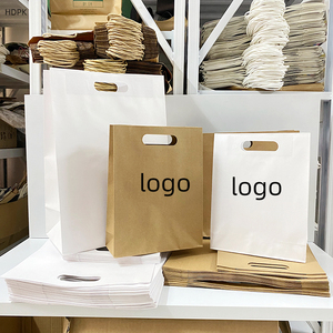 Hdpk xách tay tote túi giấy nâu trắng thực phẩm takeout đấm Túi tùy chỉnh Kraft túi với huy hiệu của riêng bạn - Product Image 4