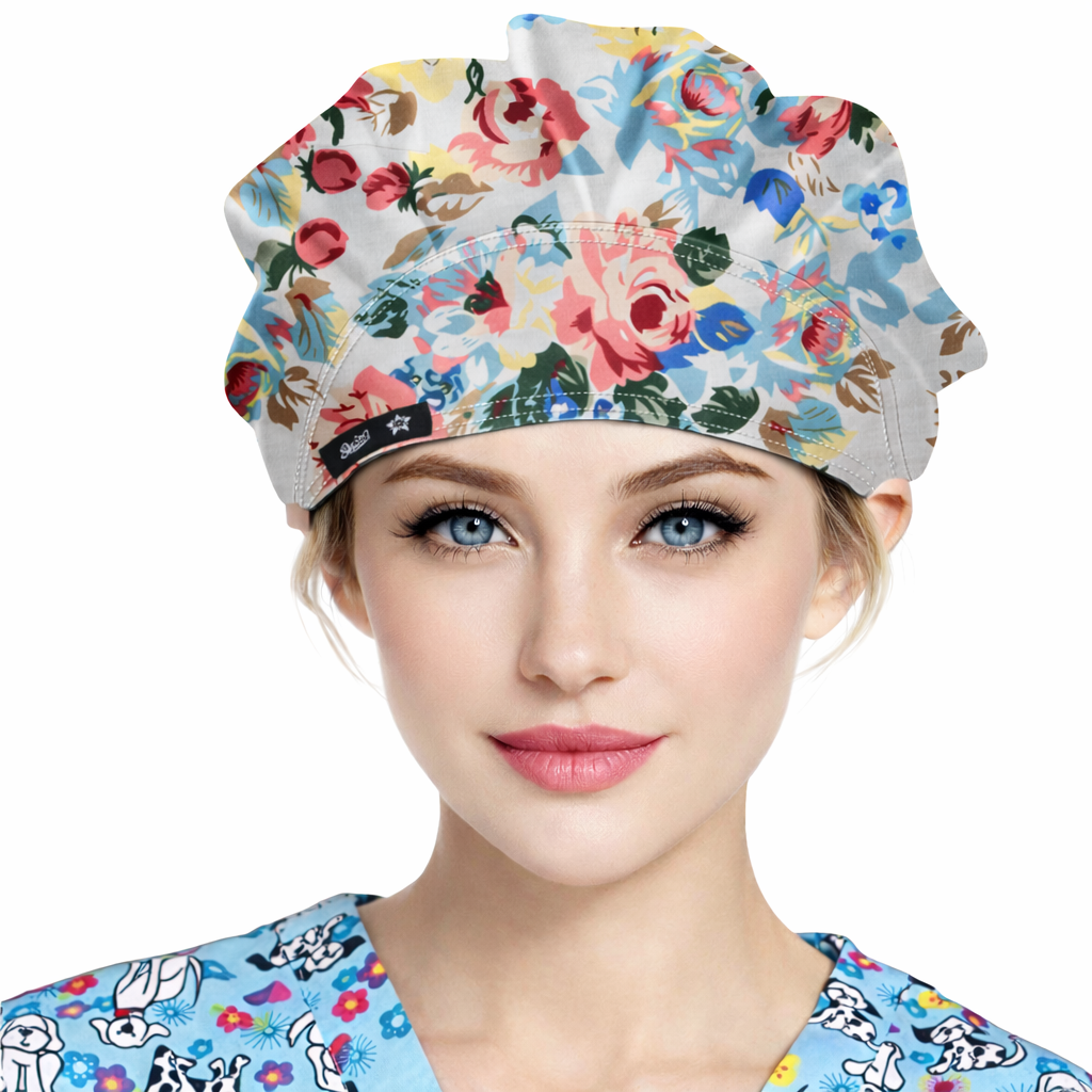 gray base with multicolor floral pattern