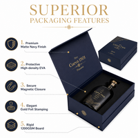Boîte cadeau de luxe personnalisée de type livre en papier rigide avec pelliculage mat, logo en relief, pour whisky, vodka, avec insert en éponge pour une seule bouteille de vin