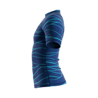 Maillot de bain anti-UV à manches courtes pour homme, respirant, bleu marine, imprimé vagues, idéal pour le surf et les sports nautiques