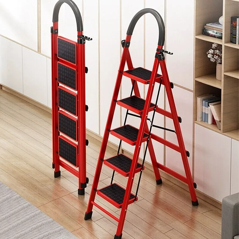 Лестница для скалолазания, бытовая, безопасная, складная, стальная, современная, 2-6 коробок, красная, складная лестница для супермаркета, CE/EN131
