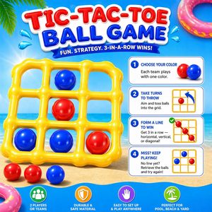 Jeu de billard gonflable Tic Tac Toe jaune avec balles rouges et bleues - Product Image 3