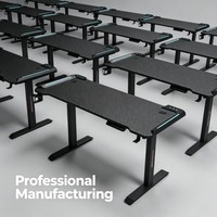 Escritorio de Juegos Eléctrico Personalizado, Mesa Ajustable en Altura, Escritorio de Fibra de Carbono con Patas Cuadradas de Acero, Luz RGB