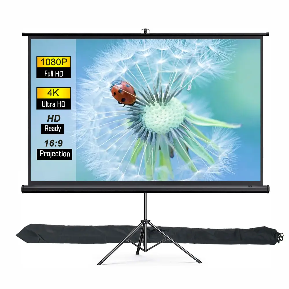 Portable Foldable Tripod Projector Screen 84 Inch 16:9 Diagonal HD Floor Stand Bracket Pull Up High quality Matt White