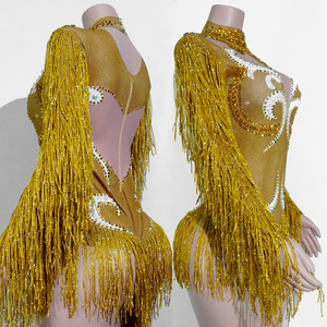Body de Alta Calidad para Drag Queen, Diseño Sexy con Estampado de Toro, Perlas y Flecos de Diamantes de Imitación, Dorado, para Grupo Femenino, Ropa de Escenario, Personalizado - Product Image 4