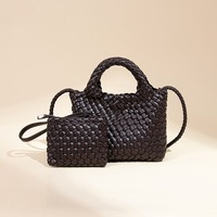 Sac à main géométrique en PU pour femme, tendance, polyvalent, léger et frais, tricoté, décontracté, style panier, sac bandoulière/épaule, mère-enfant