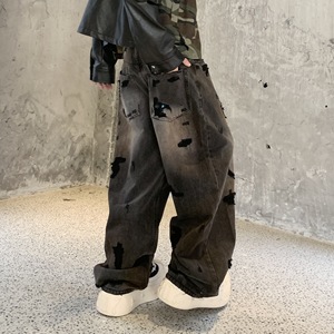 Jeans Unisex Estilo Americano de Pierna Recta, Cintura Media, Lavados, Desgastados y con Flecos, Estilo Indie - Product Image 4