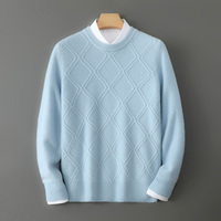 Pull en laine pour homme à col rond, motif losanges, épais et chaud, décontracté, tricoté, idéal comme sous-pull, personnalisation et vente en gros usine