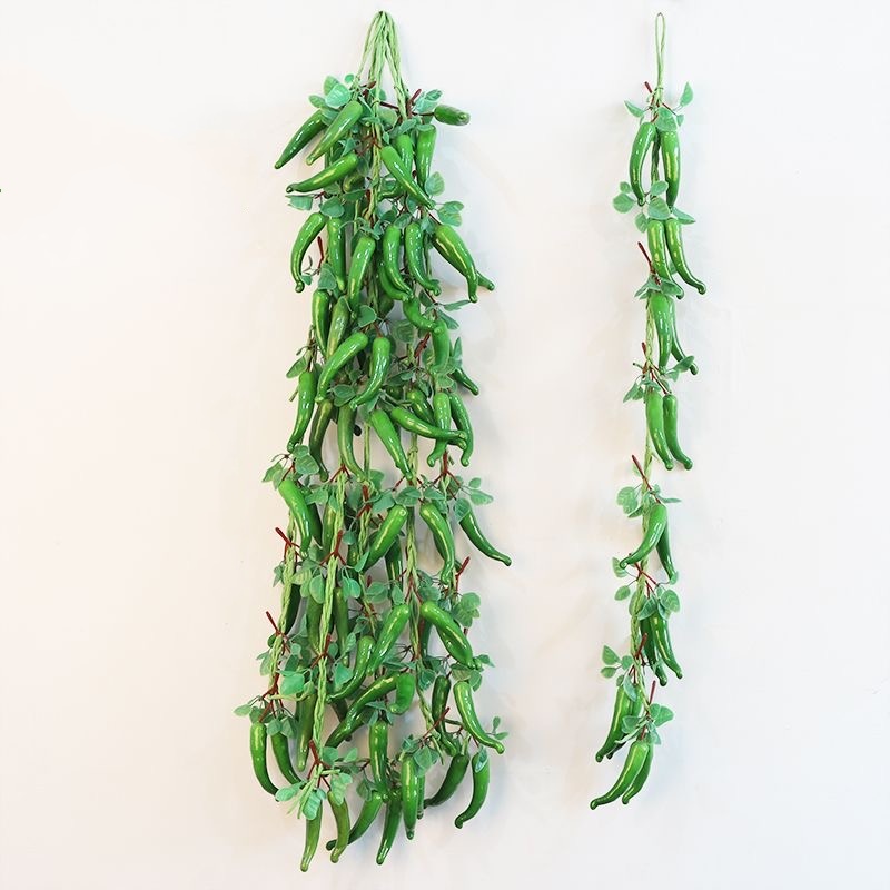 green pepper skewer with leaves-green