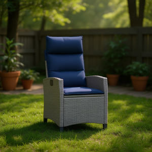 Chaise de jardin inclinable grise en rotin tressé, mobilier d'extérieur au design contemporain avec siège rembourré - Product Image 2