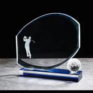 Crystal Trophy Custom Glass Crystal Shield Trophy Plaque Blanks Golf Customized Blank Crystal Trophy Award