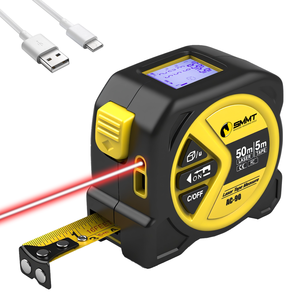 Ruban à mesurer laser <span class=keywords><strong>2</strong></span> en 1 SMMT, écran LCD, unités In/Ft/<span class=keywords><strong>M</strong></span>, mesure linéaire/aire/volume/Pythagore pour différents scénarios - Product Image 1