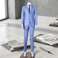 Ensemble de costume deux pièces pour homme, costume bleu clair texturé et ajusté avec revers cranté, blazer slim et pantalon assorti