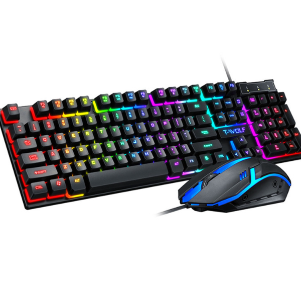 TWOLF TF200 Russian Gaming Wired Keyboard Mouse Combo 104keys RGB Backlight PC Desktop LED Rainbow Light