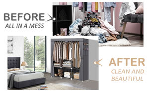 Étagère d'organisation multifonctionnelle debout Armoire en tuyau d'acier de grande capacité avec poches latérales en tissu anti-poussière Porte-chaussures - Product Image 5