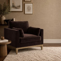 Fauteuil en velours Espresso avec base en chêne conique, chaise de loisirs moderne pour salon, maison, hôtel cinq étoiles, villa.