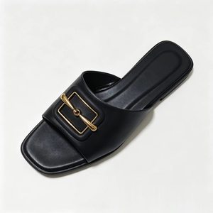 Summer PU One Strap Flat Sandals for Women with Round Toe Design Stylish Decorative Buckle <strong>Comfy</strong> Casual Beach <strong>Slides</strong> - Product Image 3
