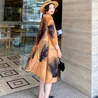 Robe plissée d'été Miyake pour femme, col à revers, simple boutonnage, coupe ample, imprimée, grande taille, style mère, jupe évasée
