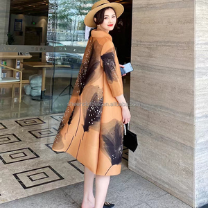 Robe plissée d'été Miyake pour femme, col à revers, simple boutonnage, coupe ample, imprimée, grande taille, style mère, jupe évasée - Product Image 4