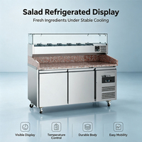 Table de préparation de salades et pizzas de haute qualité avec réfrigérateur commercial, congélateur alimentaire et comptoir de présentation réfrigéré pour salades et pizzas