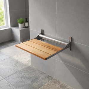 Folding Shower <b>Bench</b> Wall Mounted Shower Seat Teak Wood Bath <b>Bench</b> Stainless Steel Frame <b>Bathroom</b> - Product Image 1