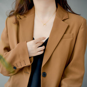 حار بيع مجوهرات 925 فضة 18k مطلية بالذهب عبر ربط سلسلة القرن نصف قلادة على شكل قمر قلادة للنساء - Product Image 2