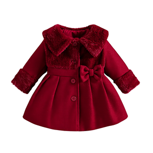 Abrigo Casual de Felpa para Niña Xi Yue, Otoño/Invierno, con Solapa, Lazo y Botones de Cuerno, 100% Poliéster Transpirable, Ropa Exterior para Niños Pequeños - Cálido - Product Image 4