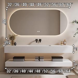 Meuble-lavabo mural moderne et minimaliste personnalisé pour salle de bain avec lavabo intégré et miroir rétroéclairé LED anti-buée - Product Image 2