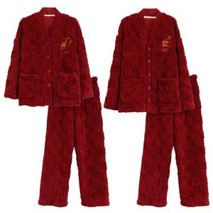 SAMWESTART Nuevos Pijamas de Invierno y Otoño para Parejas, Transpirables, Térmicos, Ropa de Casa para Hombre y Mujer, Terciopelo Grueso Jacquard - Product Image 3