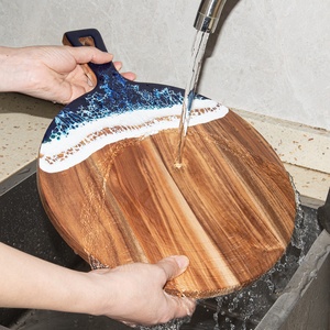 In magazzino nuovo Design tagliere onda oceano resina grande tavola da bistecca con legno di Acacia resina epossidica tagliere - Product Image 1