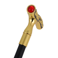 Canne de marche en or à poignée en T, motif double dragon, avec gemme rouge incrustée, artisanat chinois, cadeau pour personnes âgées, bâton de marche tendance