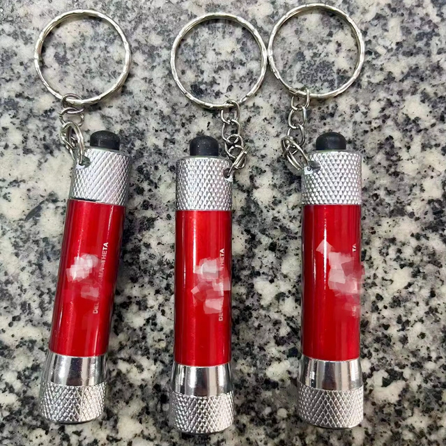 Fashion Red Mini LED Flashlight Key Chain with Laser logo
