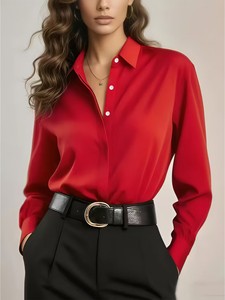 Chemise en soie blanche pour femme, manches longues, boutonnée, pour le bureau ou les occasions décontractées - Product Image 3