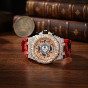 Montre de luxe pour hommes, ronde, à quartz, en acier inoxydable, chronographe analogique, bracelet camouflage rouge, 41mm, bijoux Loista - Product Image 2