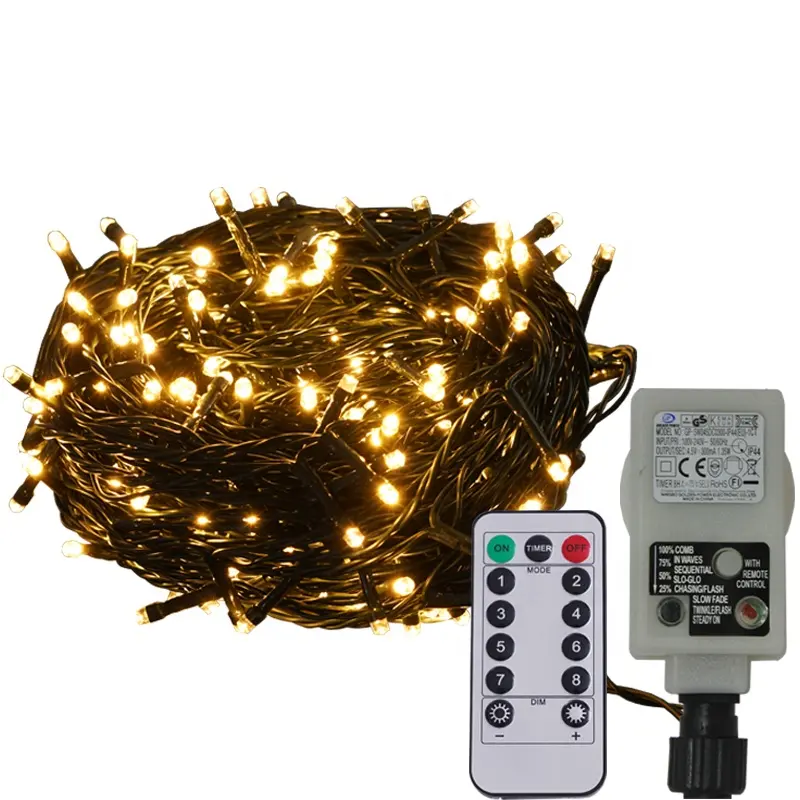 Christmas Outdoor 200LED String Light Plug in with Remote 8 Function and Timer , light for Tree Home Garden Decor