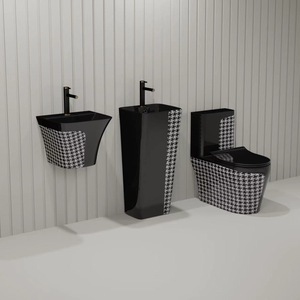 Ensemble WC en céramique gris émaillé de style moderne, facile à nettoyer, pour salle de bain, modèle 01 Noir - Product Image 6