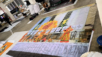 Backdrop Habesha Ukuran Besar 3.5*4M, Desain Tenun Bunga Warna-warni Ethiopia dengan Logo Sesuai Pesanan