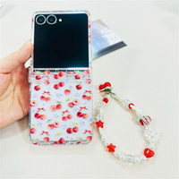 Coque de téléphone imprimée cerises mignonnes pour l'été, avec breloque étoile cerise et sangle perlée, pour Samsung Galaxy Z Flip 7-3