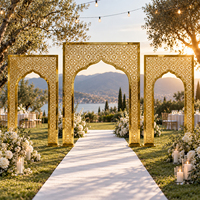 Décoration d'événements de mariage : Arche de mariage, support de fond doré brillant, ensemble de trois pièces, cadre d'arche pour fleurs et ballons