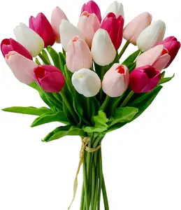 Flores artificiales Flores de seda de tulipán blanco para el hogar Cocina Decoraciones de boda