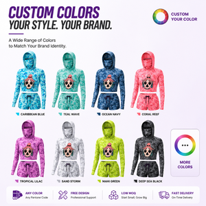 Factory Custom Women Hooded Rash Guard Crop Top UPF 50+ Integrated <strong>Face</strong> Mask Quick Dry Fishing <strong>Shirt</strong> for Diving Surfing Beach - Product Image 5
