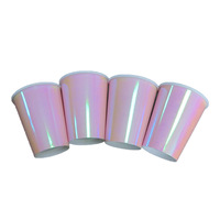 Vente en gros de gobelets jetables en papier pour thé froid à surface brillante graduelle couleur magique laser arc-en-ciel double pour boisson chaude tache