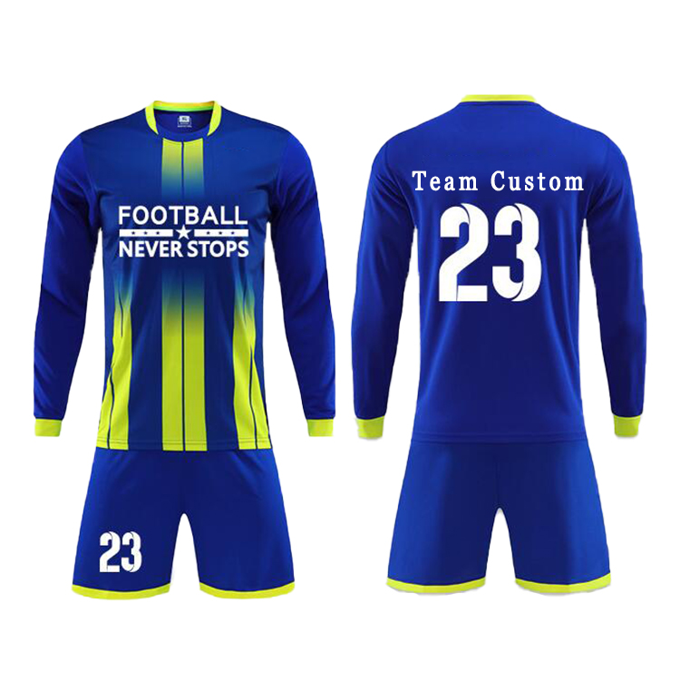 2022新定制设计您自己的足球球衣聚酯素批发长袖足球球衣