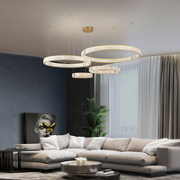 Lustres modernes en cristal à LED, 3 anneaux, luminaire de plafond, suspension en cuivre réglable, télécommande, 3200K/4200K/6500K