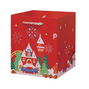 명확한 창 뚜껑이있는 크리스마스 종이 선물 상자 초콜릿 사과를위한 고급 포장 종이