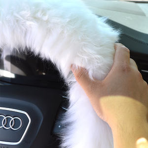 Okayda modelo 001 largo Natural grueso mullido Piel <span class=keywords><strong>de</strong></span> lana felpa suave 4 radios cubierta <span class=keywords><strong>de</strong></span> <span class=keywords><strong>volante</strong></span> <span class=keywords><strong>de</strong></span> coche para clima frío - Product Image 3