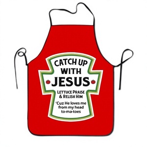 Red Ketchup Bottle Print Sleeveless <b>Apron</b> Polyester Adjustable <b>Waist</b> Kitchen Baking Coffee Shop <b>Apron</b> - Product Image 4