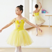 Robe de tutu de ballet jaune pour filles R1082, manches à volants, jupe en tulle à paillettes, costume de scène de ballet pour enfants, sur mesure