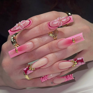 เล็บปลอมฝรั่งเศสสุดหรูแบบกดติด  ยาวเต็มเล็บ  ทำมือ  แบรนด์ส่วนตัว - Product Image 1